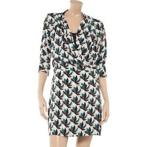 Diane Von Furstenberg Geometric Wrap Dress Women's Size 8 Silk Blend 3/4 Sleeve
